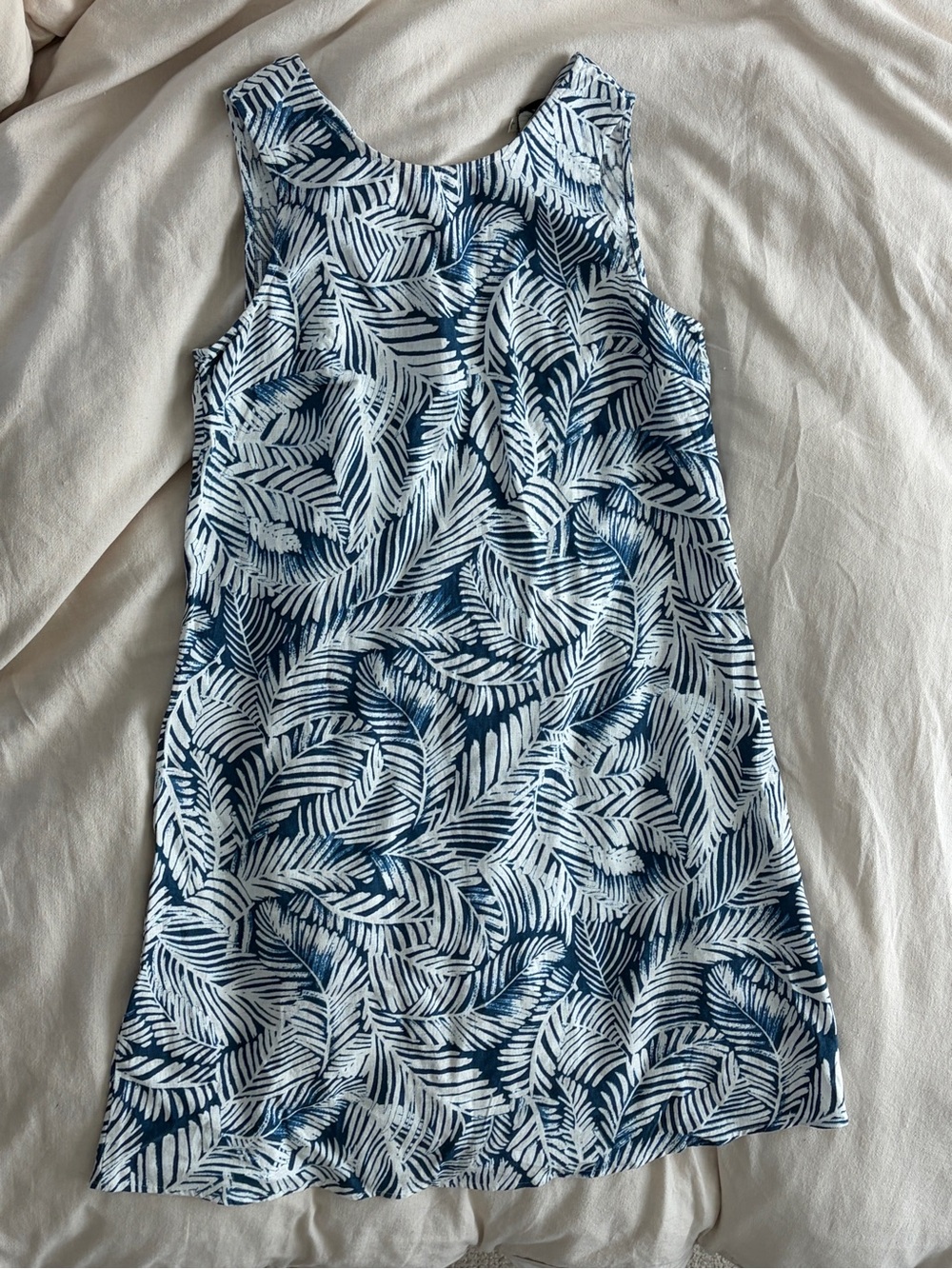 Anne Klein - Linen Navy & White Palm Leaf Shift Dress